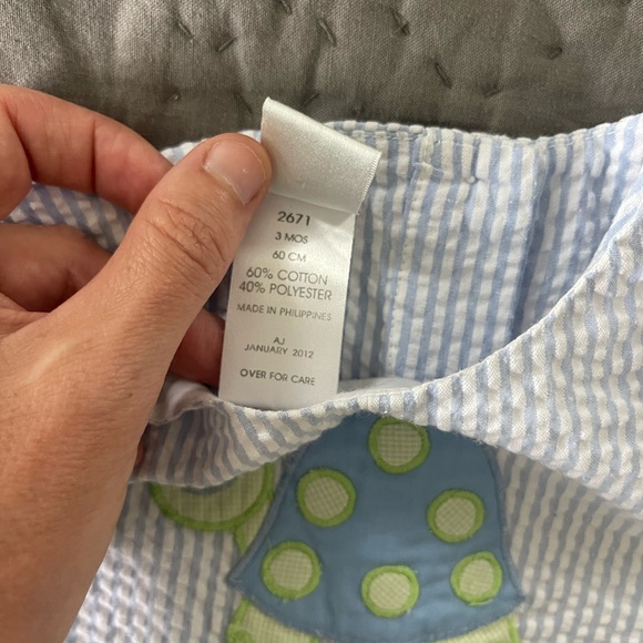 ZU by Petit Ami Blue Seersucker Baby Romper Turtle Design Boy AJ 3 Month Vintage - Picture 4 of 6